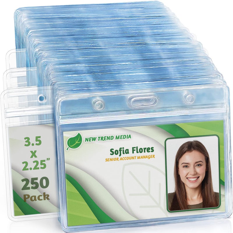 EcoEarth - Horizontal Card Protector w/Soft Edge - Sealable Fits 3.5x2.25 Inch Insert, Clear, 250 Pack - Waterproof ID Badge Holder - Plastic Name Tag Holder Bulk - Image 1